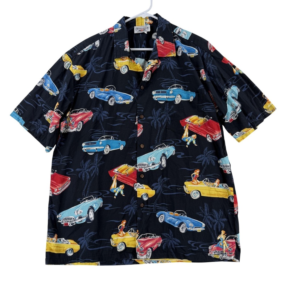 Pacific Legend Apparel Shirt Mens XL Black Cars Pin Up Hawaiian Button Up Aloha